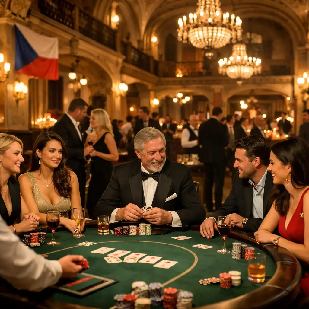 Elegantní pokerově laděný večírek Tiporava s hosty u tematických stolů